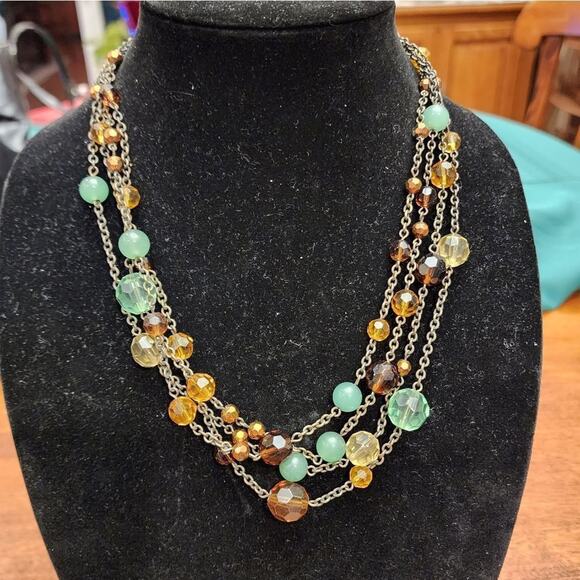 LIA Sophia Green, brown, and amber‎ beaded multi strand layered necklace - Picture 5 of 5